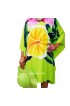 Poncho Top Dress Green Color Handpainted Balinese Flower Motif Made In Indonesia